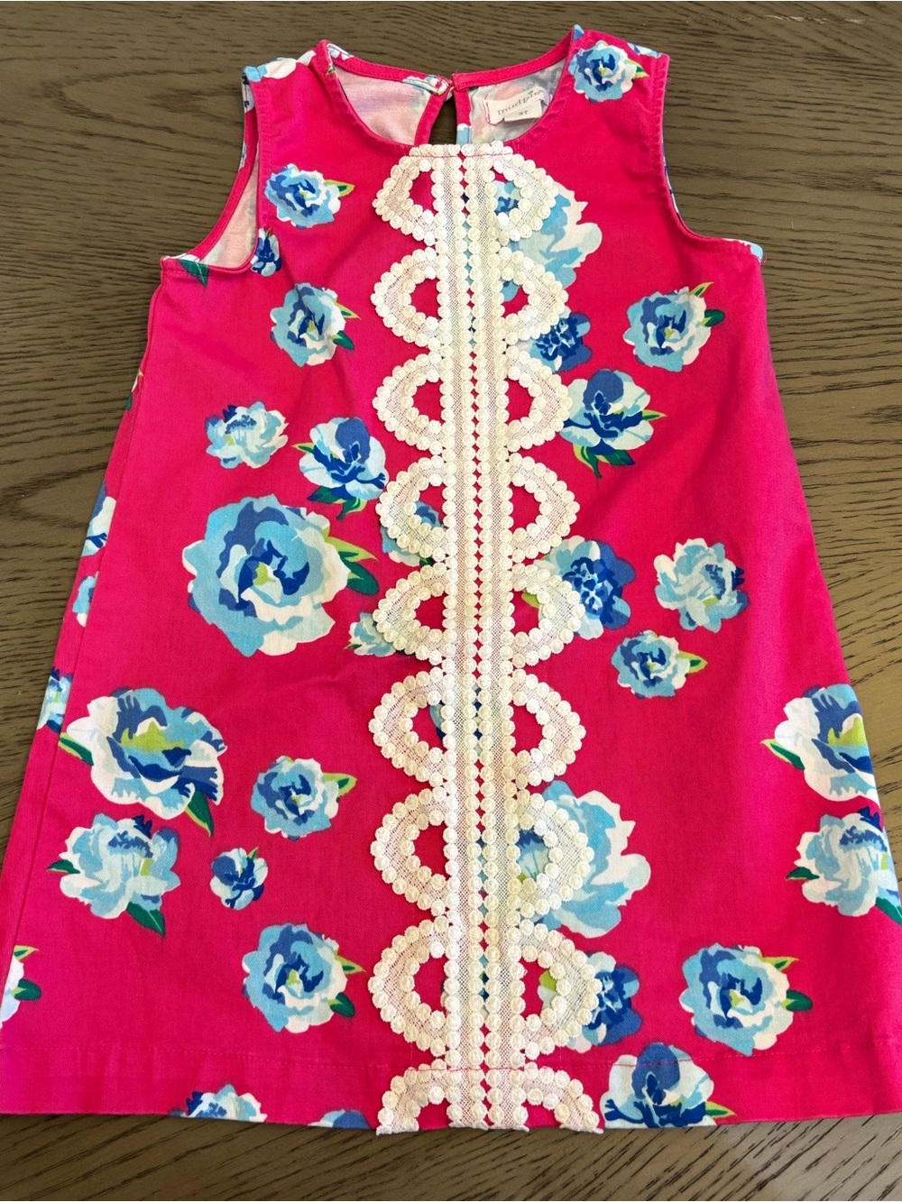 EUC Mud Pie Pink Floral Dress with Blue Accents and Lace